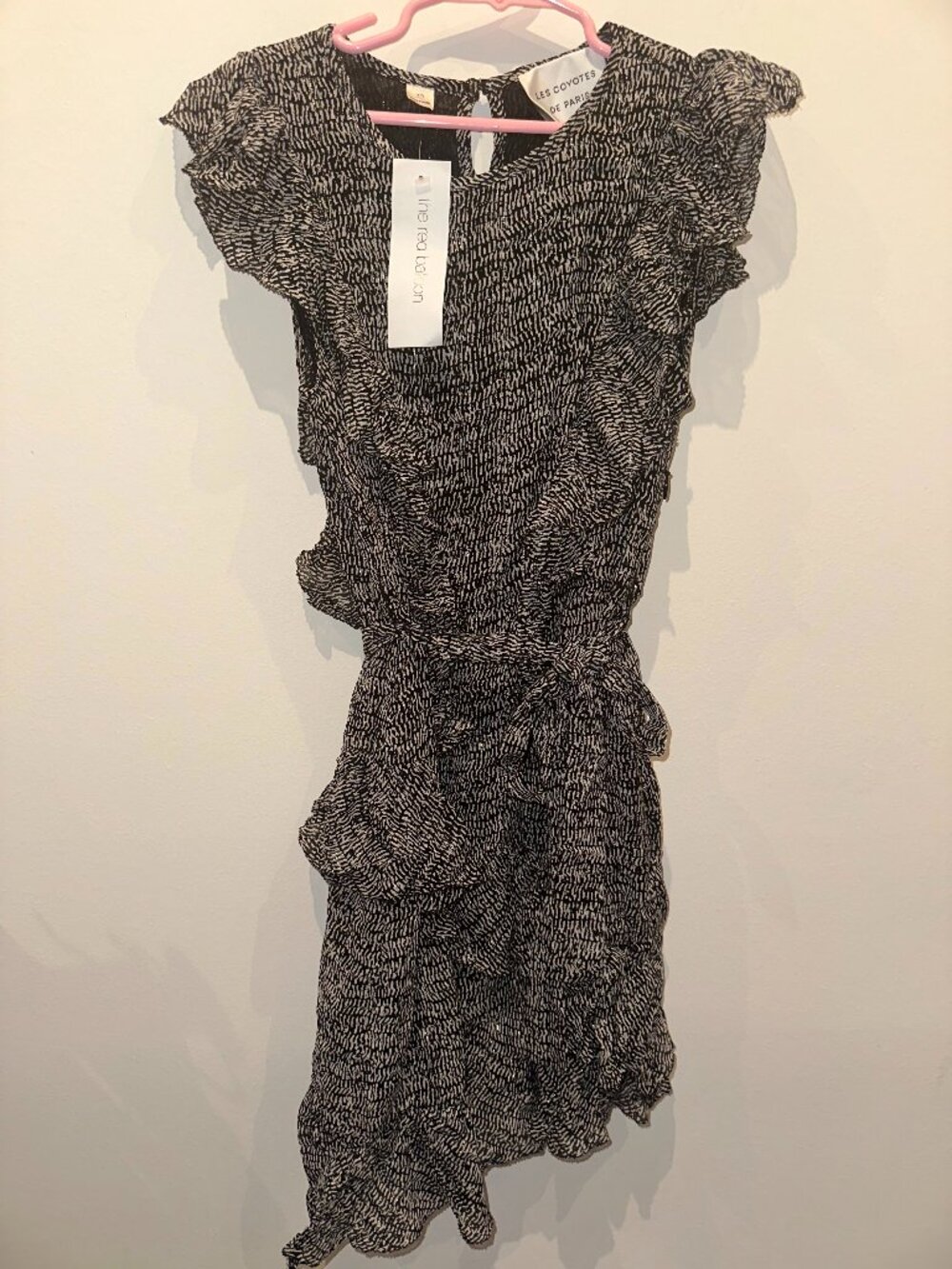 Les Coyotes de Paris Girls Black White Abstract Print Ruffle Dress NWT